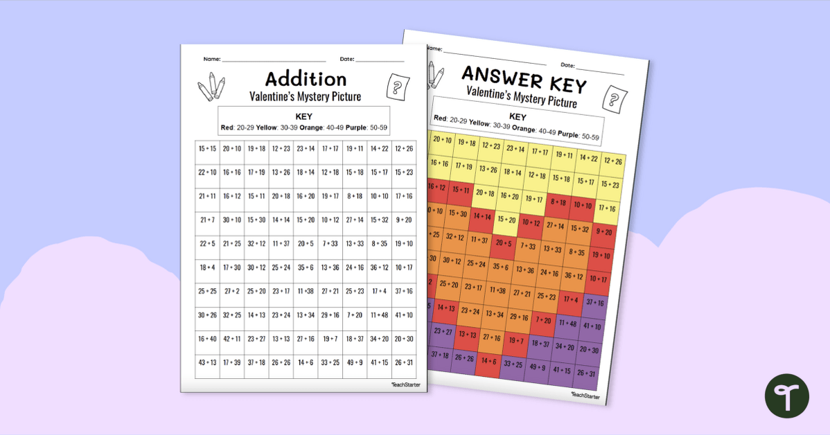 Color-by-Number Valentine's Day Addition Worksheet teaching resource