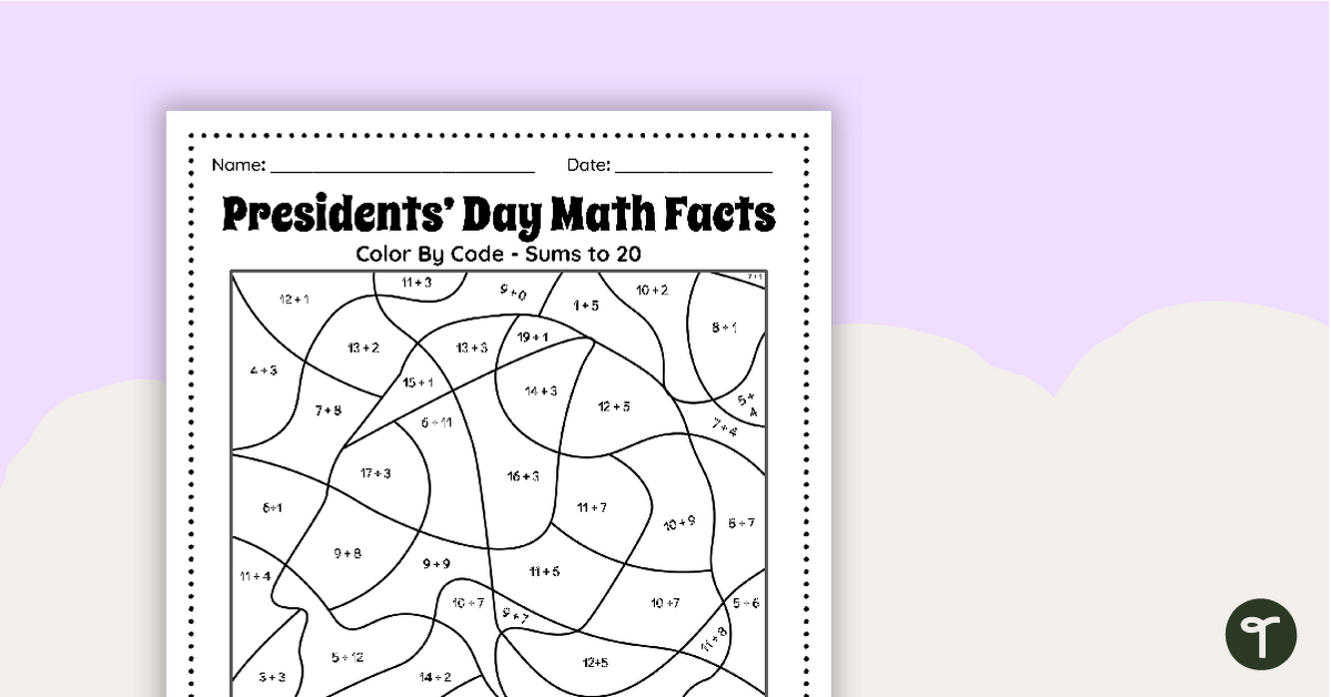 Presidents' Day Color by Number - Addition teaching resource