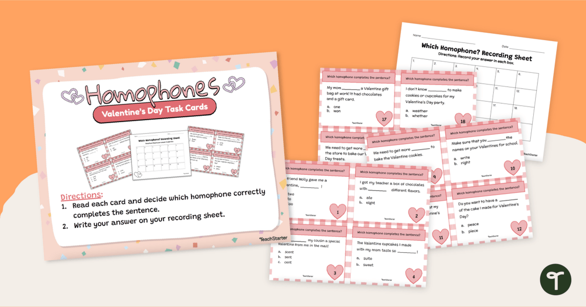 Valentine's Day Homophones Task Cards teaching resource