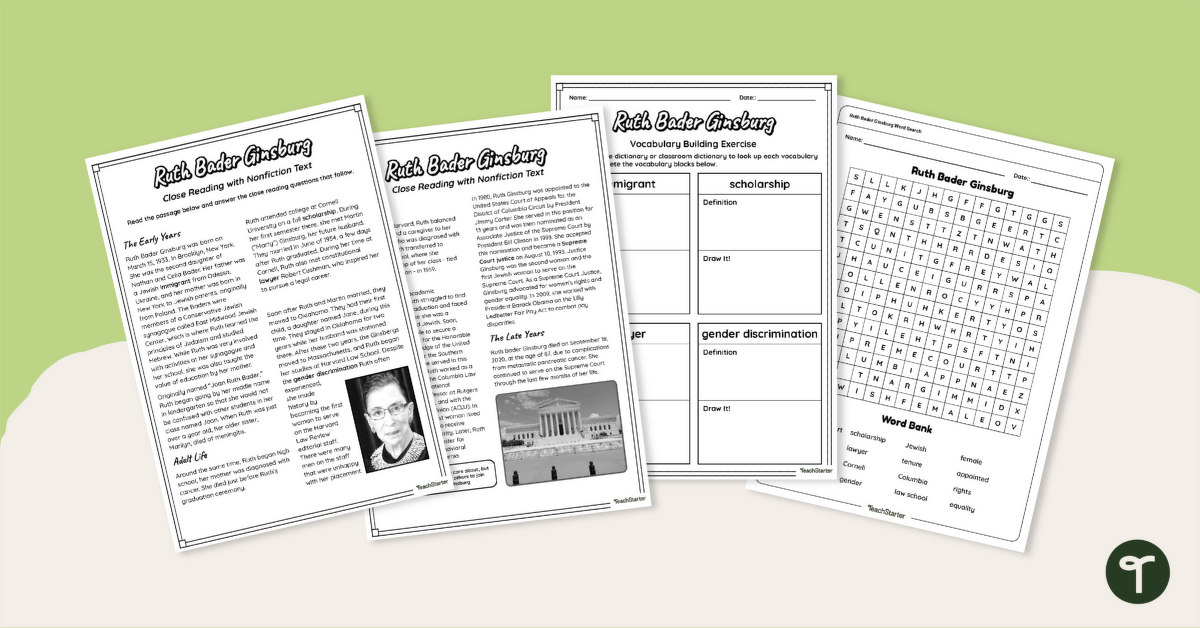 Ruth Bader Ginsburg Comprehension Activity teaching resource