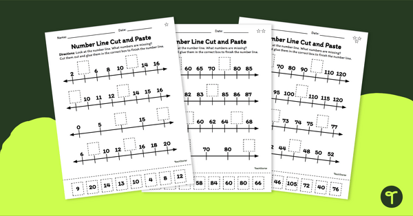 Go to Number Lines – Cut and Paste Worksheets teaching resource