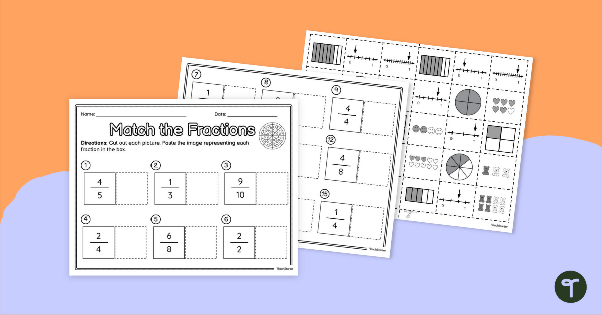 Match the Fractions – Cut and Paste Worksheet teaching resource