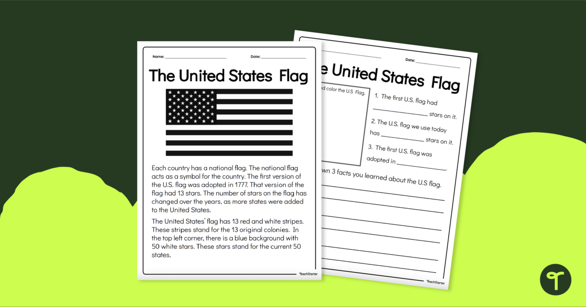 Reading Comprehension Worksheet - American Flag Facts teaching resource