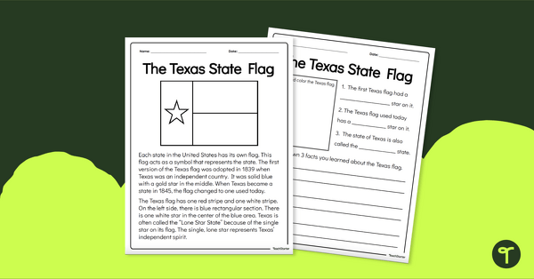Texas Flag Facts - Reading Comprehension Worksheet teaching resource