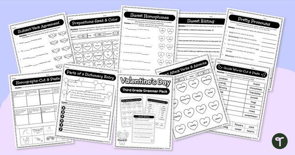 Valentine's Day - 3rd Grade English Worksheets teaching resource