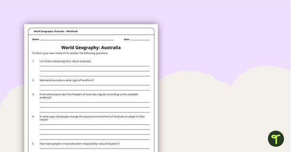 Physical Features of Australia – Geography Worksheets teaching resource