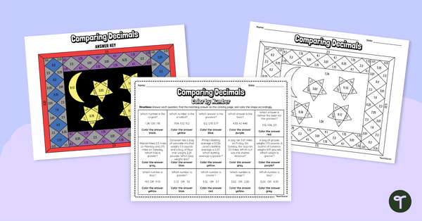 Go to Comparing Decimals – Color by Number Worksheet teaching resource