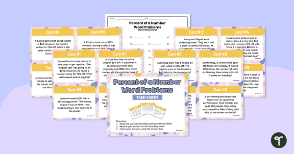 Go to Percent of a Number – Word Problem Task Cards teaching resource