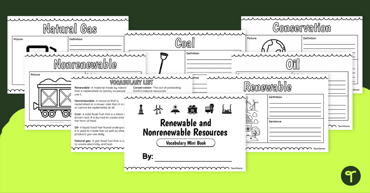 Renewable and Nonrenewable Resources – Vocabulary Mini Book teaching resource