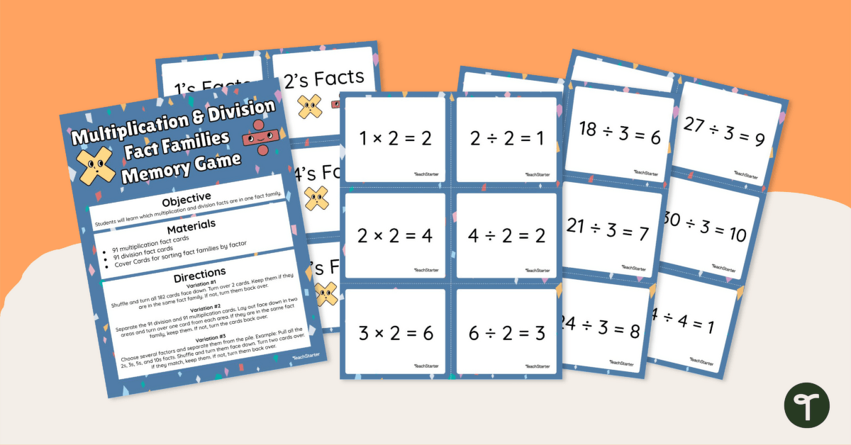 Multiplication and Division Fact Families – Memory Game teaching resource