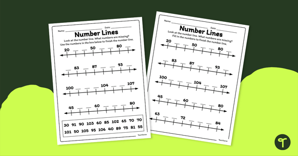 Go to Number Line Worksheets teaching resource