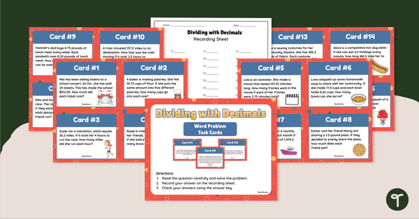 Go to Dividing with Decimals – Word Problem Task Cards teaching resource