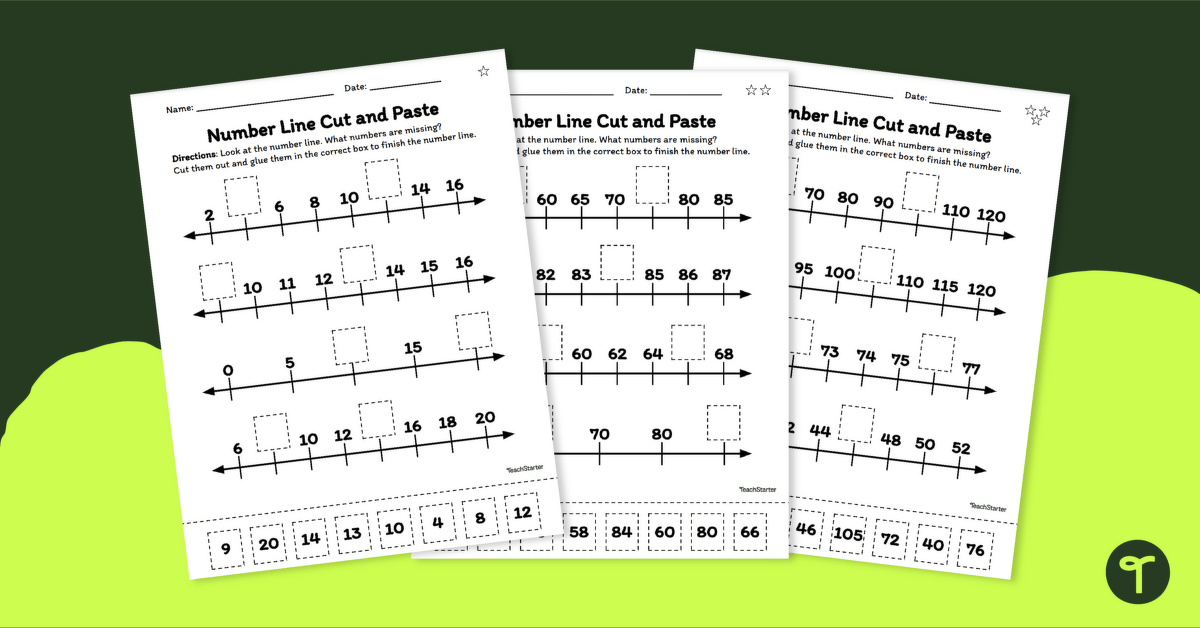 Number Lines – Cut and Paste Worksheets teaching resource