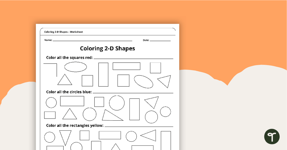 Coloring 2-D Shapes Worksheet teaching resource