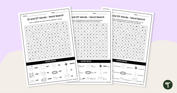 OI and OY Words - Word Search teaching resource