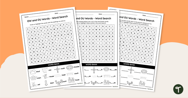 Image of OW and OU Words - Word Search