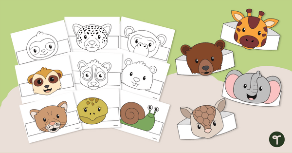 Printable Animal Face Hat Template Pack teaching resource