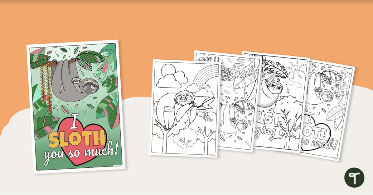 Sloth-themed Colouring Pages teaching resource