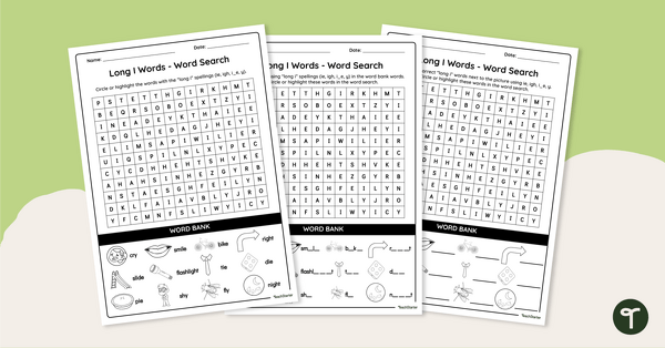 Long I Words - Word Search teaching resource