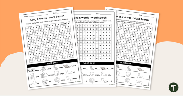 Go to Long E Words - Word Search teaching resource