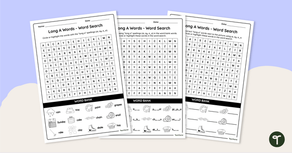 Go to Long A Words - Word Search teaching resource