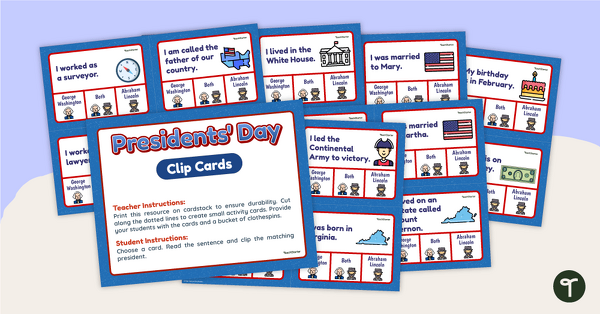 Presidents' Day Trivia - Clip Card Center teaching resource