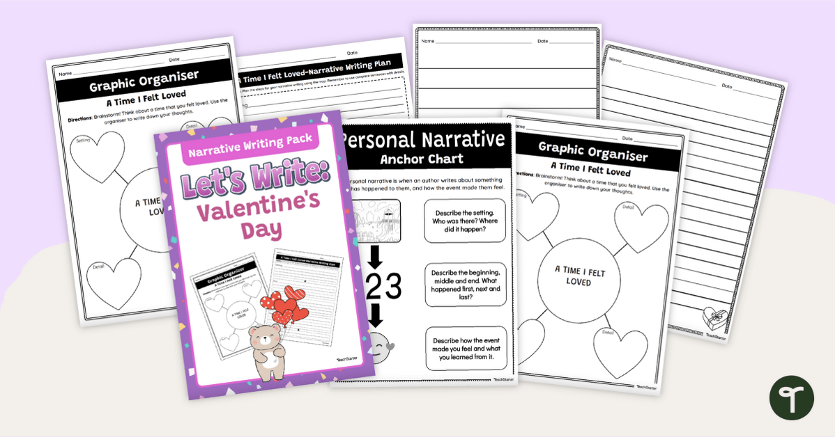 Valentine's Day Personal Narrative Writing Pack teaching resource