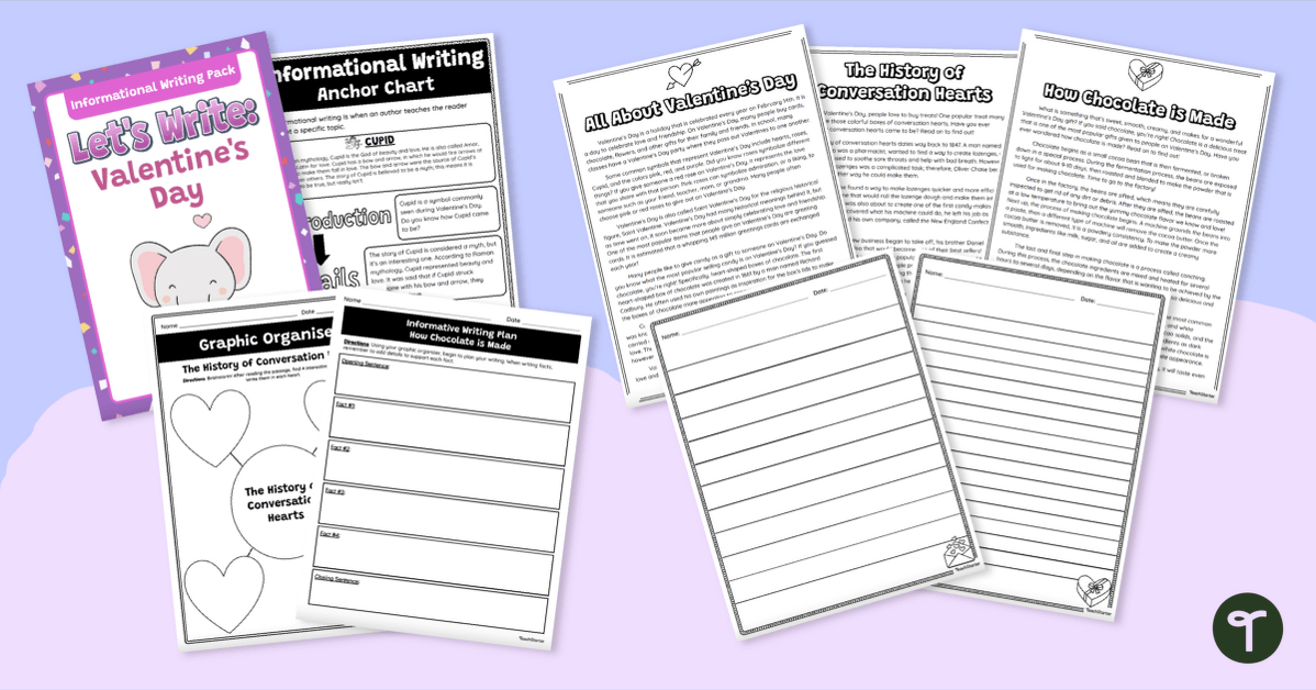 Valentine's Day Informational Writing Pack teaching resource