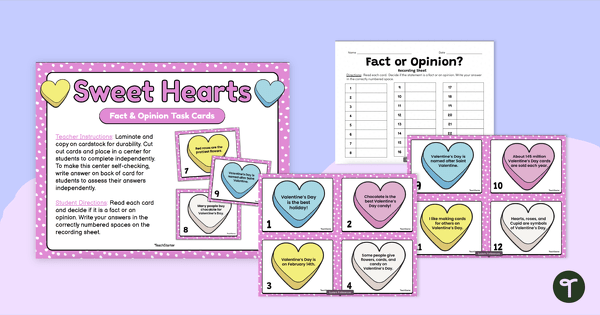 Sweet Hearts Fact and Opinion Task Cards teaching resource