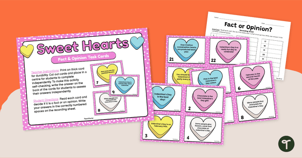 Go to Sweet Hearts Fact and Opinion Task Cards teaching resource