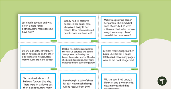 Go to Maths Word Problem Match-Up Game - 0-50 Addition and Subtraction teaching resource