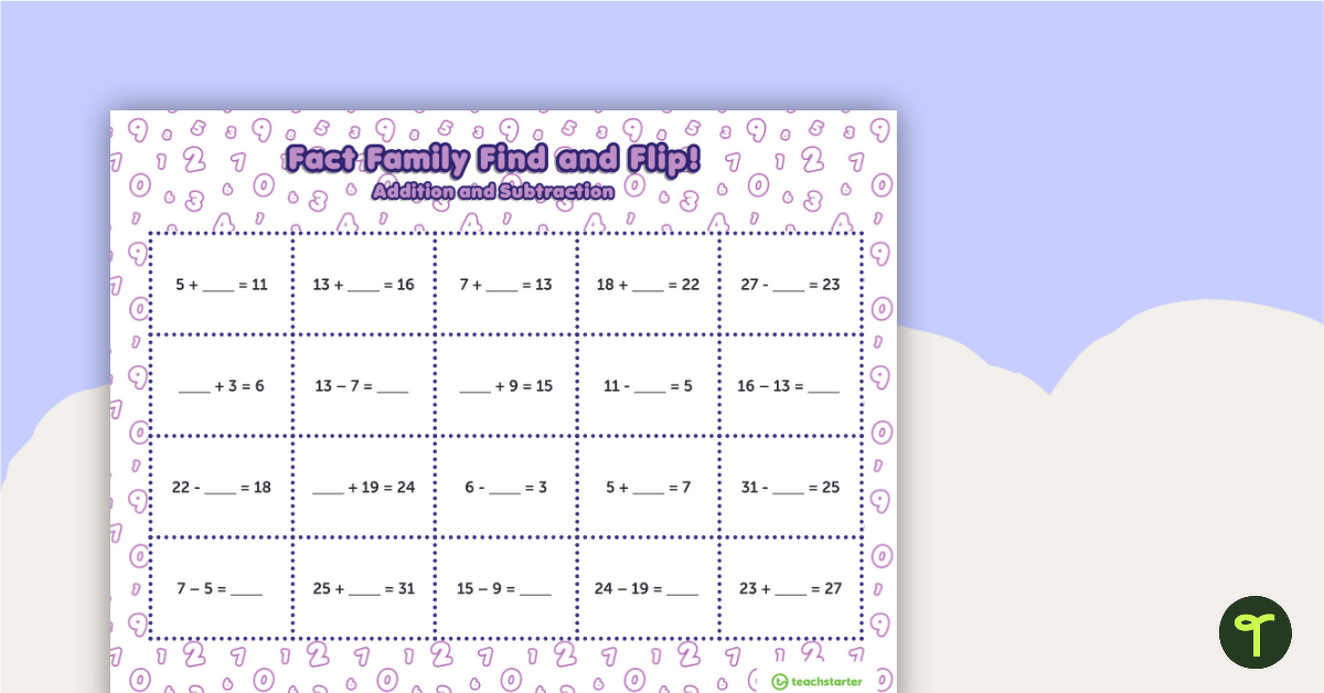 Fact Family Find and Flip - One- and Two-Digit Addition and Subtraction teaching-resource