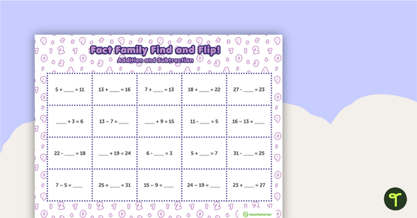 Preview image for Fact Family Find and Flip - One- and Two-Digit Addition and Subtraction - teaching resource