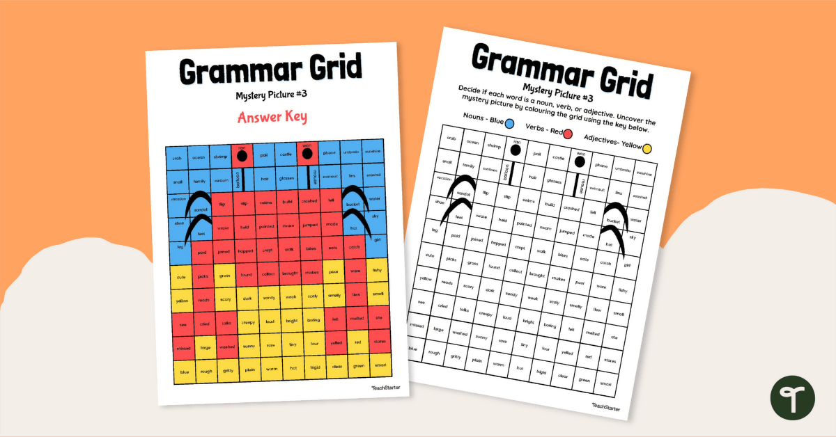 Grammar Grid - Parts of Speech Mystery Picture (Crab) teaching resource