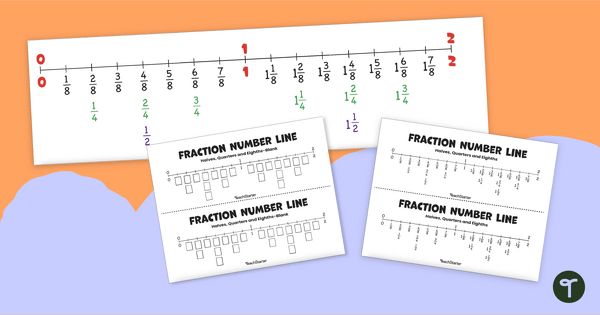 Image of Fractions on a Number Line - Halves, Quarters, and Eighths