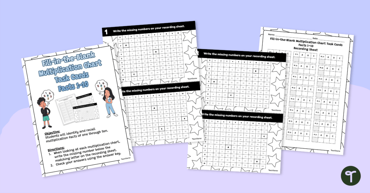 Fill-in-the-Blank Multiplication Chart Task Cards teaching resource
