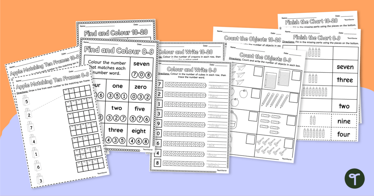 Numbers and Words to 20 – Worksheet Pack teaching resource