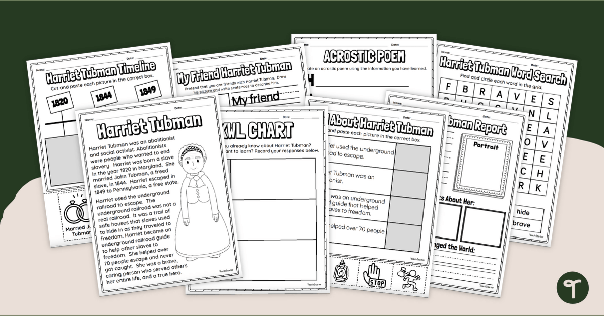 Historical Heroes - Harriet Tubman Worksheets | Teach Starter