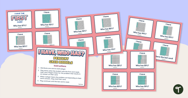 Percent Models – I Have Who Has? Game teaching resource