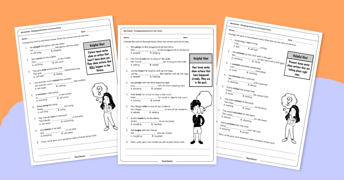 Past, Present & Future Verbs Facts & Worksheets For Kids