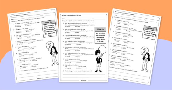 Writing Sentences in Past, Present and Future Tense Worksheets teaching resource