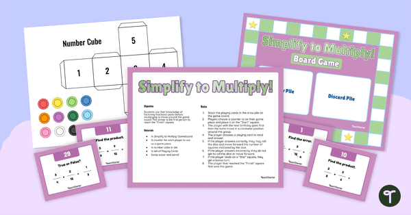 Simplify to Multiply – Multiplying Fractions Board Game teaching resource