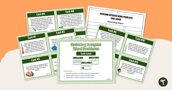 Image of Ordering Integers – Word Problem Task Cards