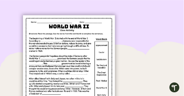Go to World War II Cloze Activity teaching resource