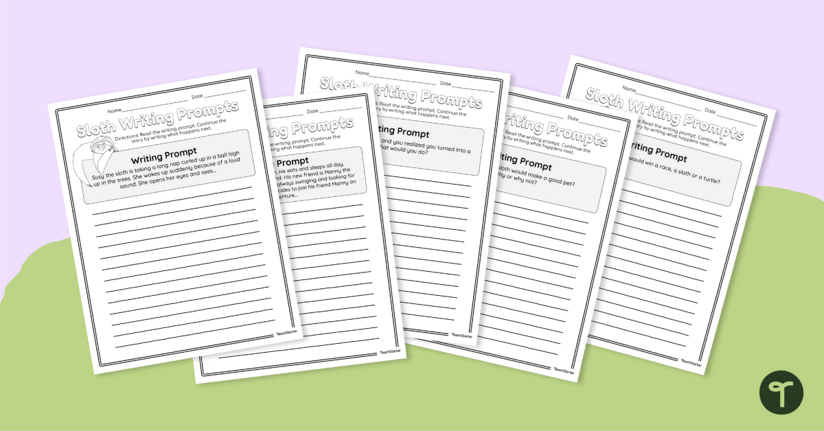 Sloth-themed Writing Prompt Worksheet Set teaching resource