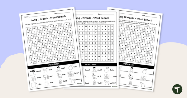 Go to Long U Words - Word Search teaching resource