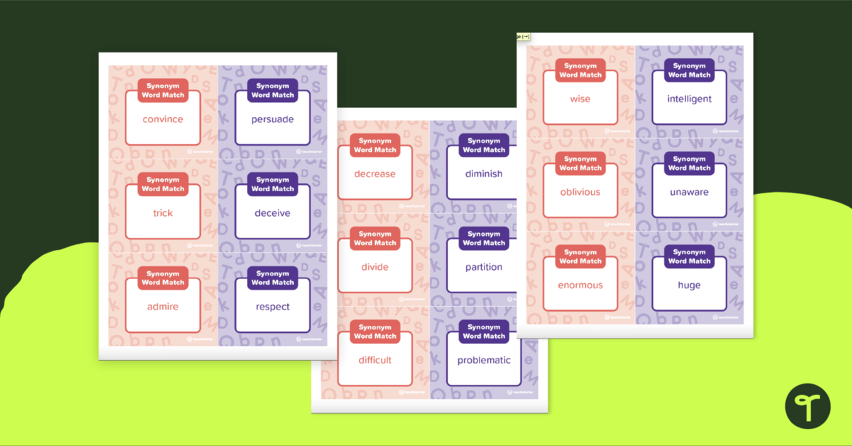 Synonym Matching Flashcards for Vocabulary in Primary Grades {2nd grade  words}