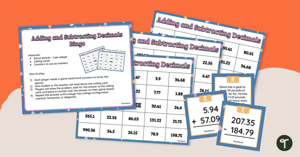 Adding and Subtracting Decimals – Small Group Bingo teaching resource