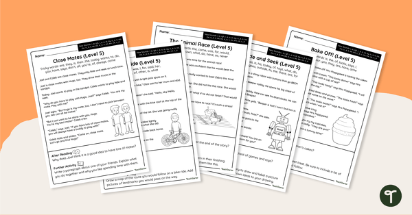 Level 5 Decodable Readers - Worksheet Pack teaching resource