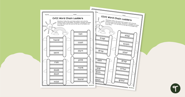 CVCC and CCVC Word Chain Ladders - Worksheets teaching resource
